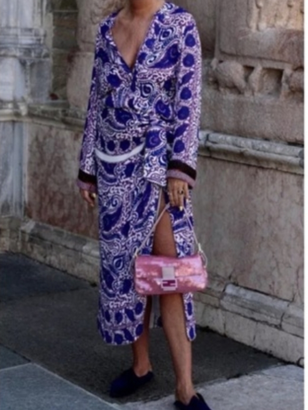 Zara Purple Paisley Midi Skirts with Side Slit